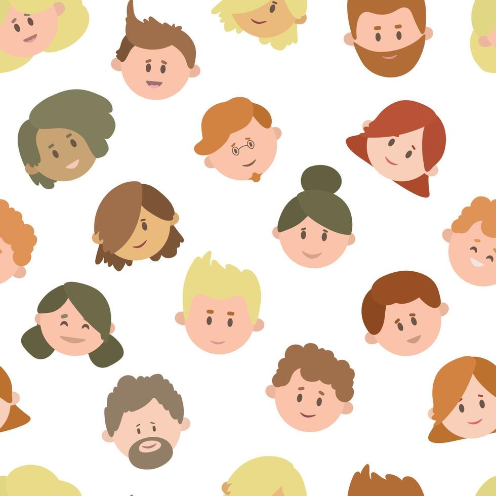 Seamless pattern with peoples faces. Cartoon different men and women. Cartoon characters. Vector illustration