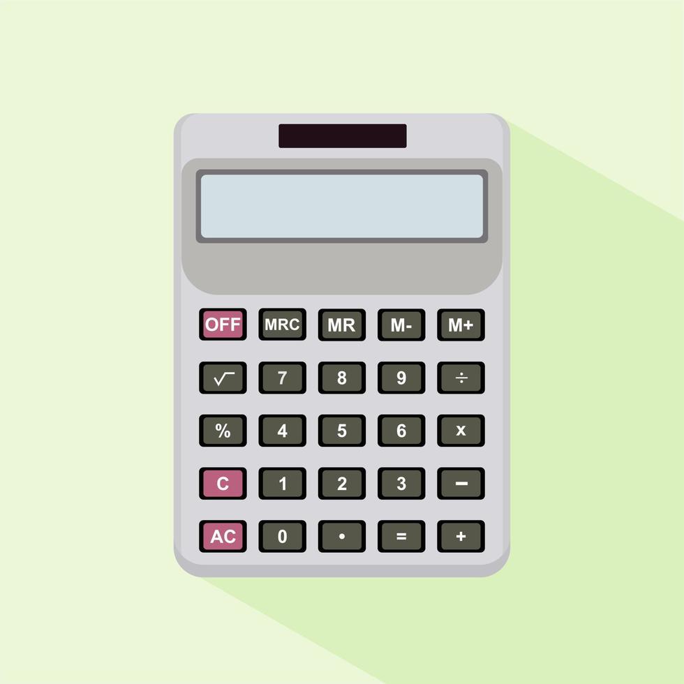 Colored calculator icon isolated on color background. Vector illustration. Electronic calculator with shadow in flat style. Digital keypad math isolated device vector illustration.