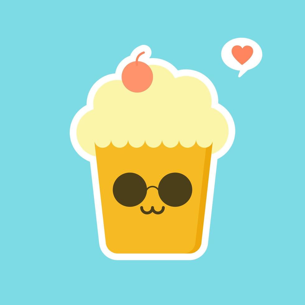 Cupcakes with cute face. kawaii Comic characters. Vector cartoon in flat style. can Use for card, mascot poster, banner, web design and print on t-shirt. Easy to edit.