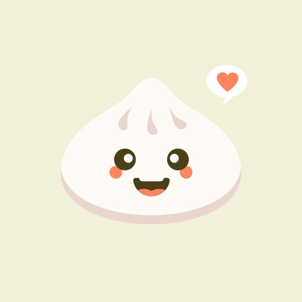 personaje de vector kawaii lindo dim sum chino. plato tradicional asiático con cara sonriente. cocina oriental. albóndigas con especias. emoji divertido, emoticon. ilustración de color de dibujos animados aislado