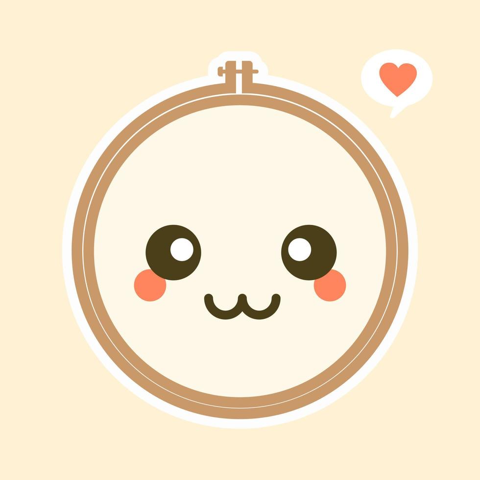 Cute And Kawaii Embroidery Hoop Vector Art Illustration. Brown wooden hoop for embroidery. Cross Stitch Hoop Icon, Frame Hoop For Needle Work,