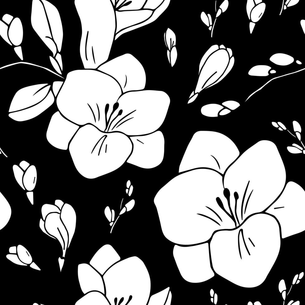 patrones sin fisuras con flores de fresia blanca vector