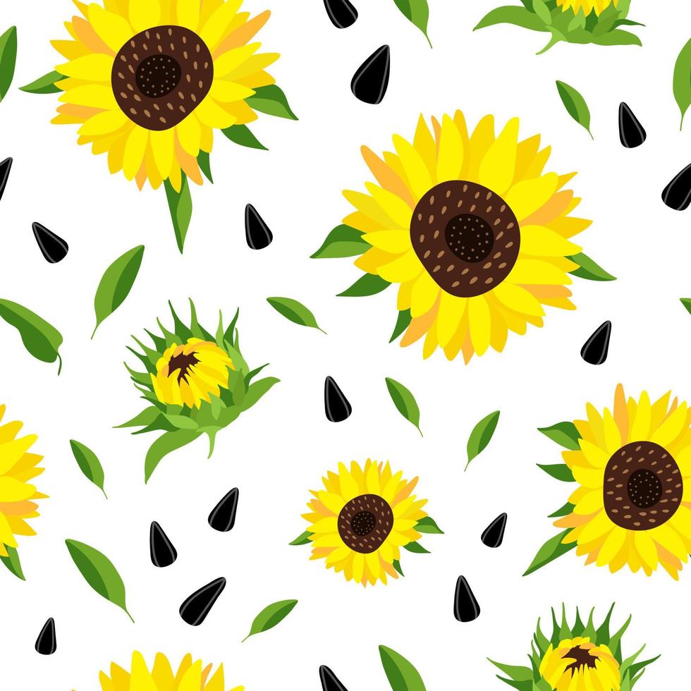 Hand drawn sunflowers seamless pattern vector