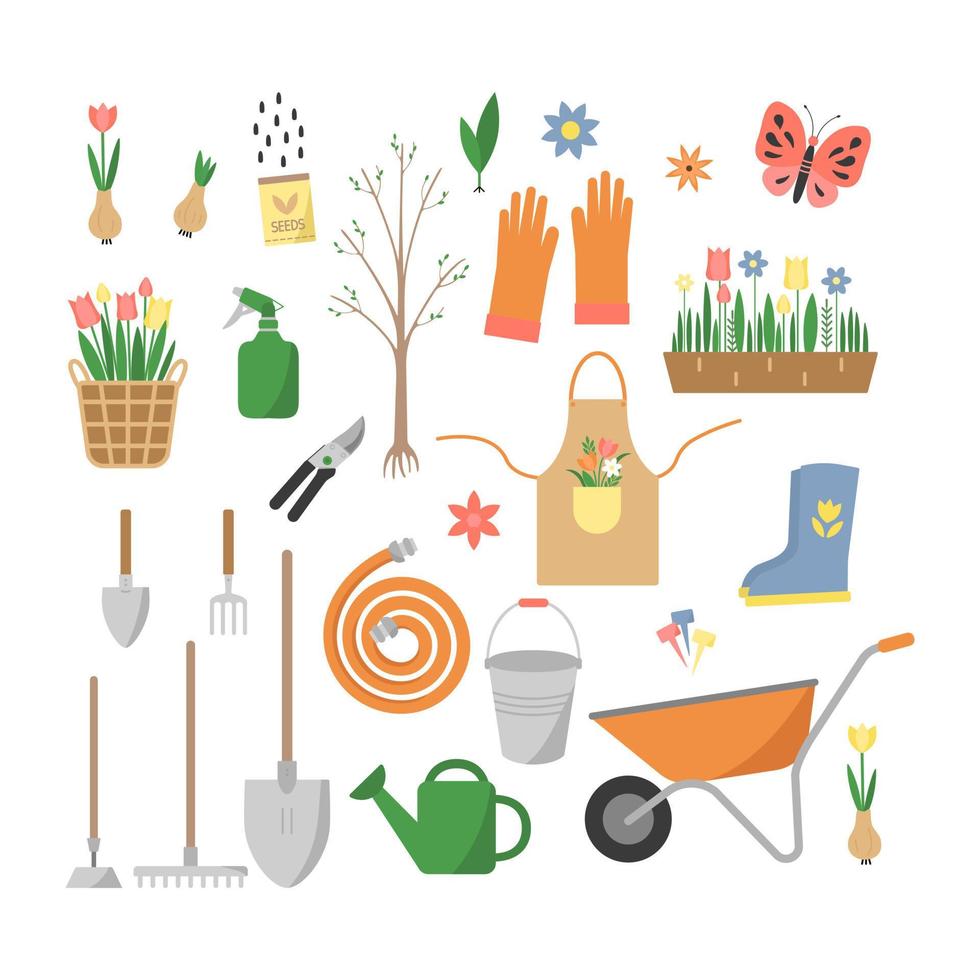 Set of different gardening elements vector