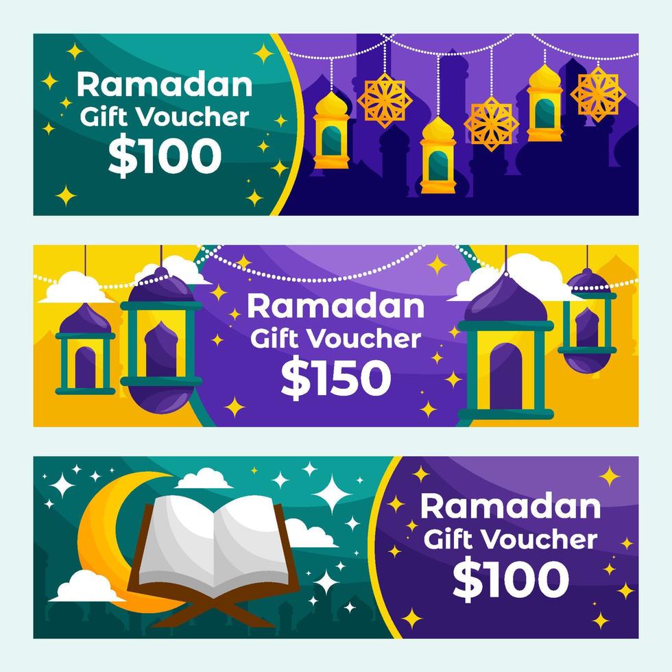 Ramadan Gift Voucher Template Set vector