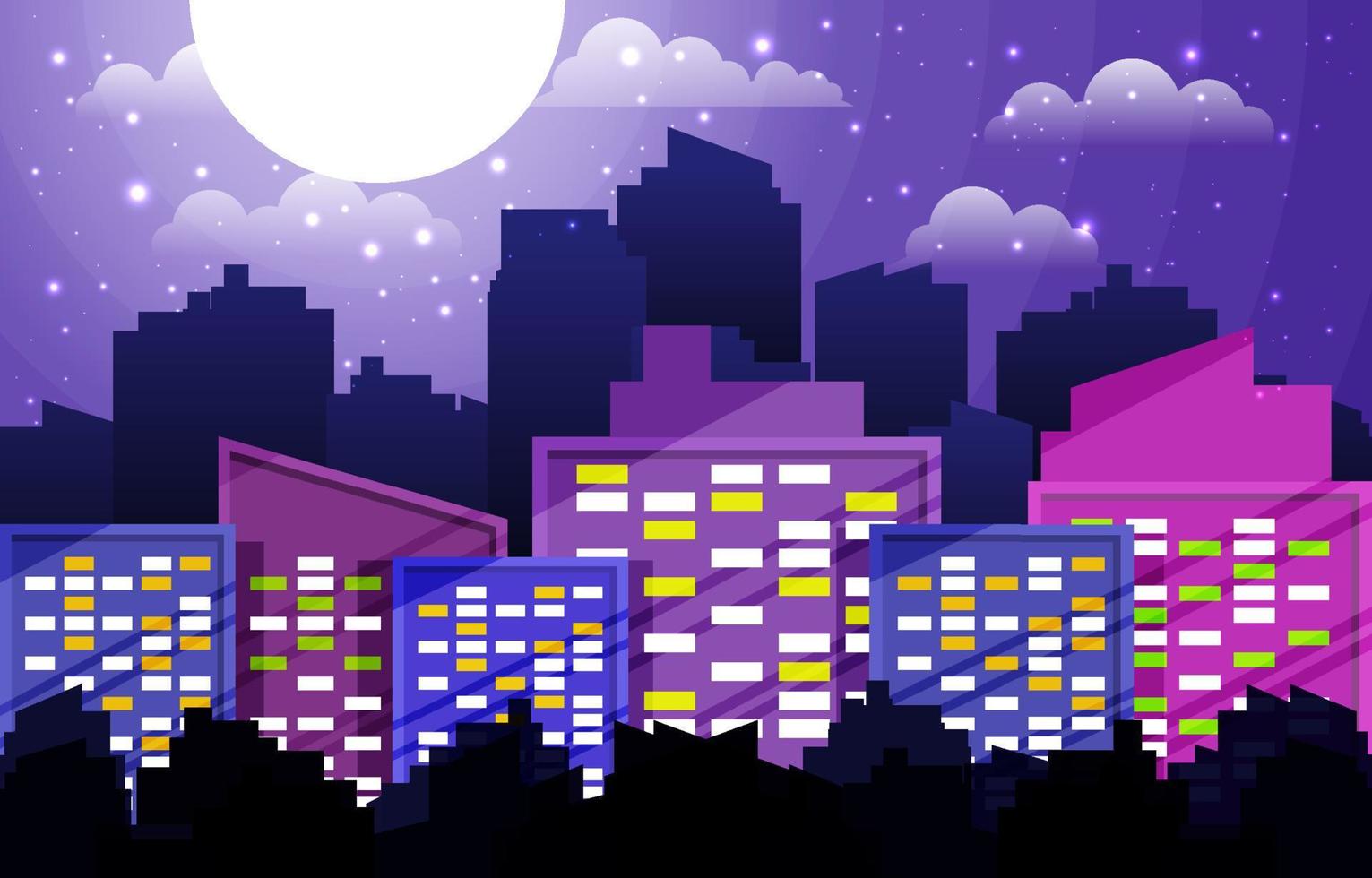 fondo de vista nocturna de rascacielos de la ciudad vector