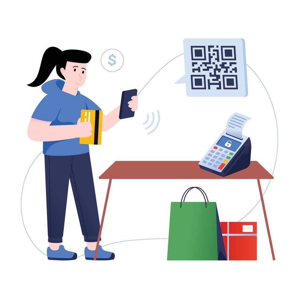 Smart transaction technology, flat illustration of qr payment vector