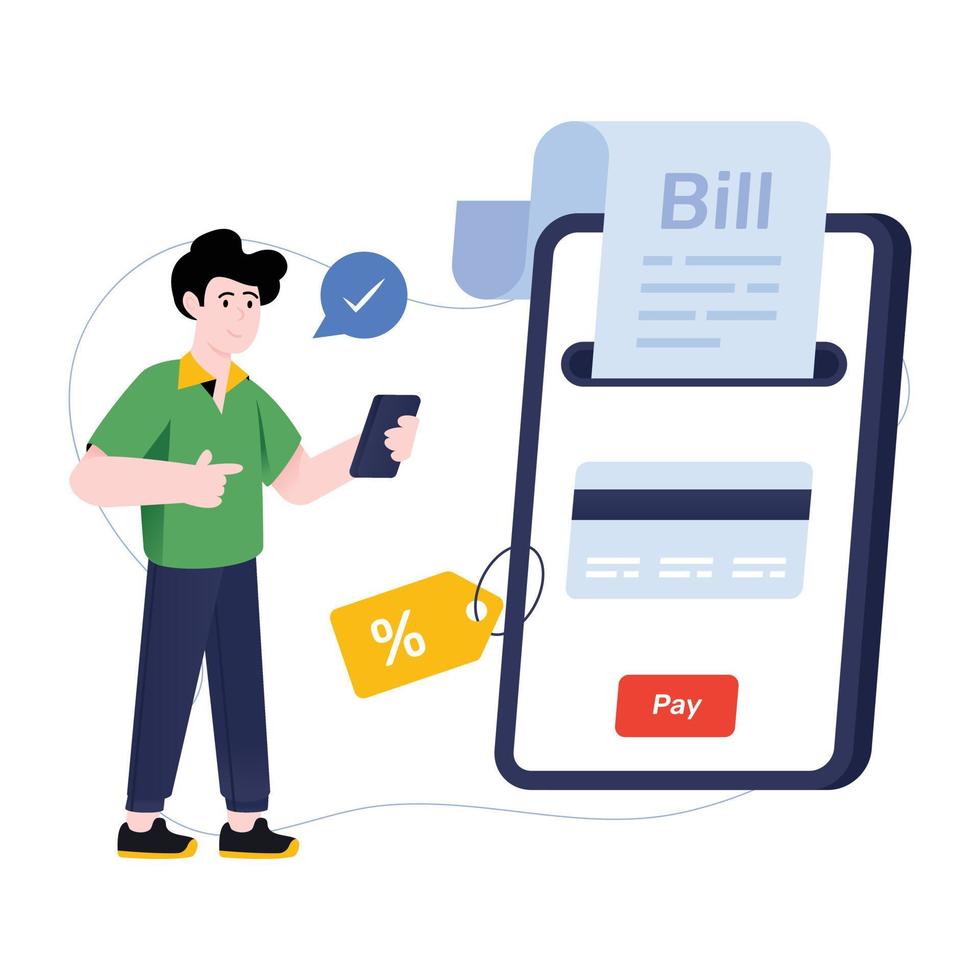 Person paying online bill, flat illustration of invoice payments vector