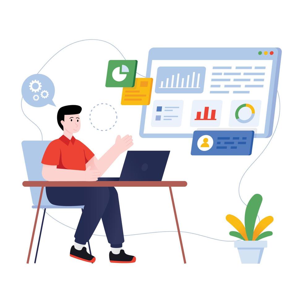 Person monitoring chart, handy flat illustration of statistician vector