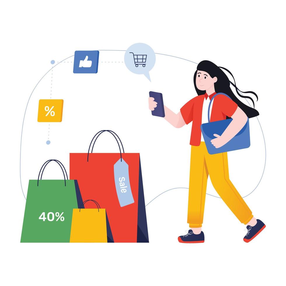 Get this trendy flat illustration of mobile shopping vector