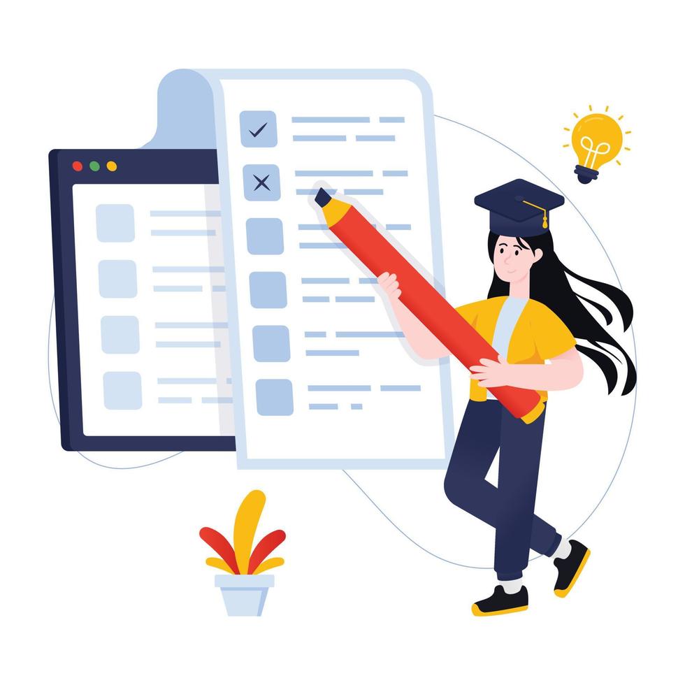 Trendy flat illustration design of online exam vector