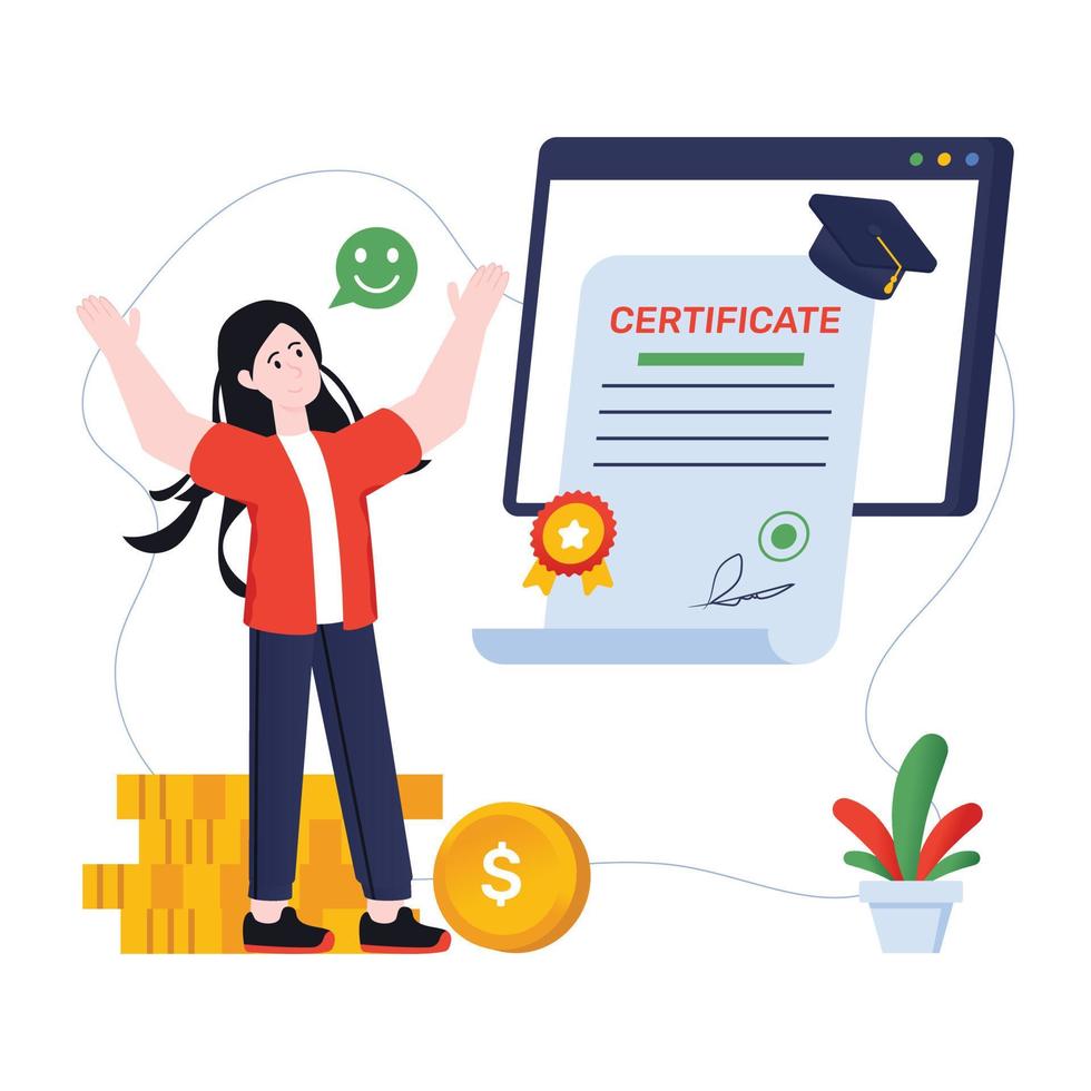 A high quality flat illustration of online certificate vector