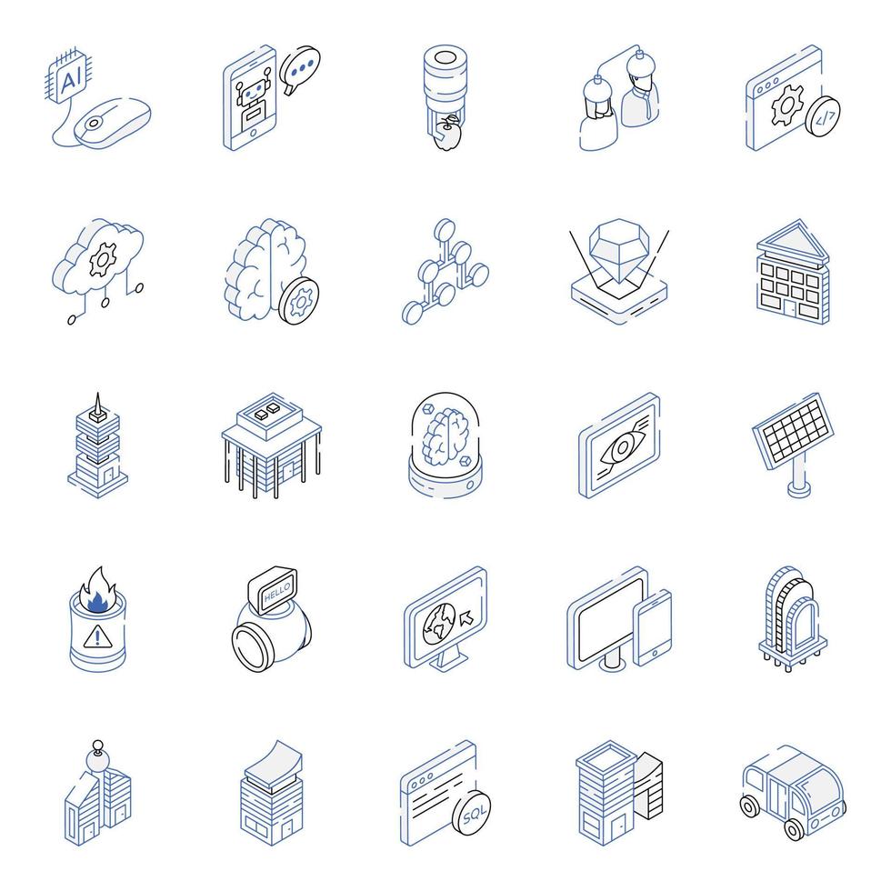 Set of Futuristic Objects Isometric Icons vector
