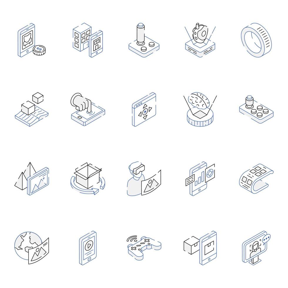 Isometric Outline Icons of VR and Ar vector