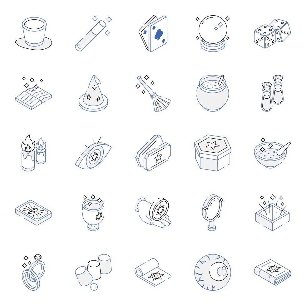 Set of Magic Outline Isometric Icons vector