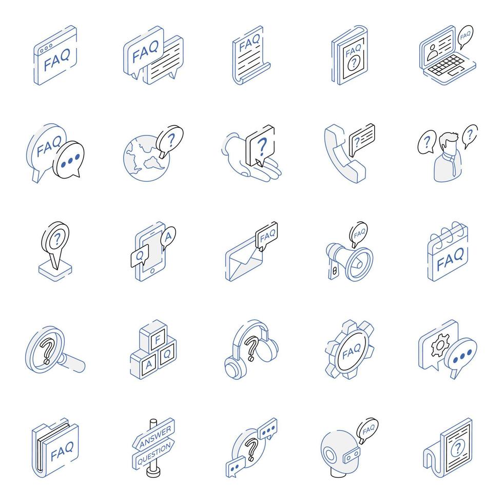 Trendy Set of Faqs Isometric Icons vector