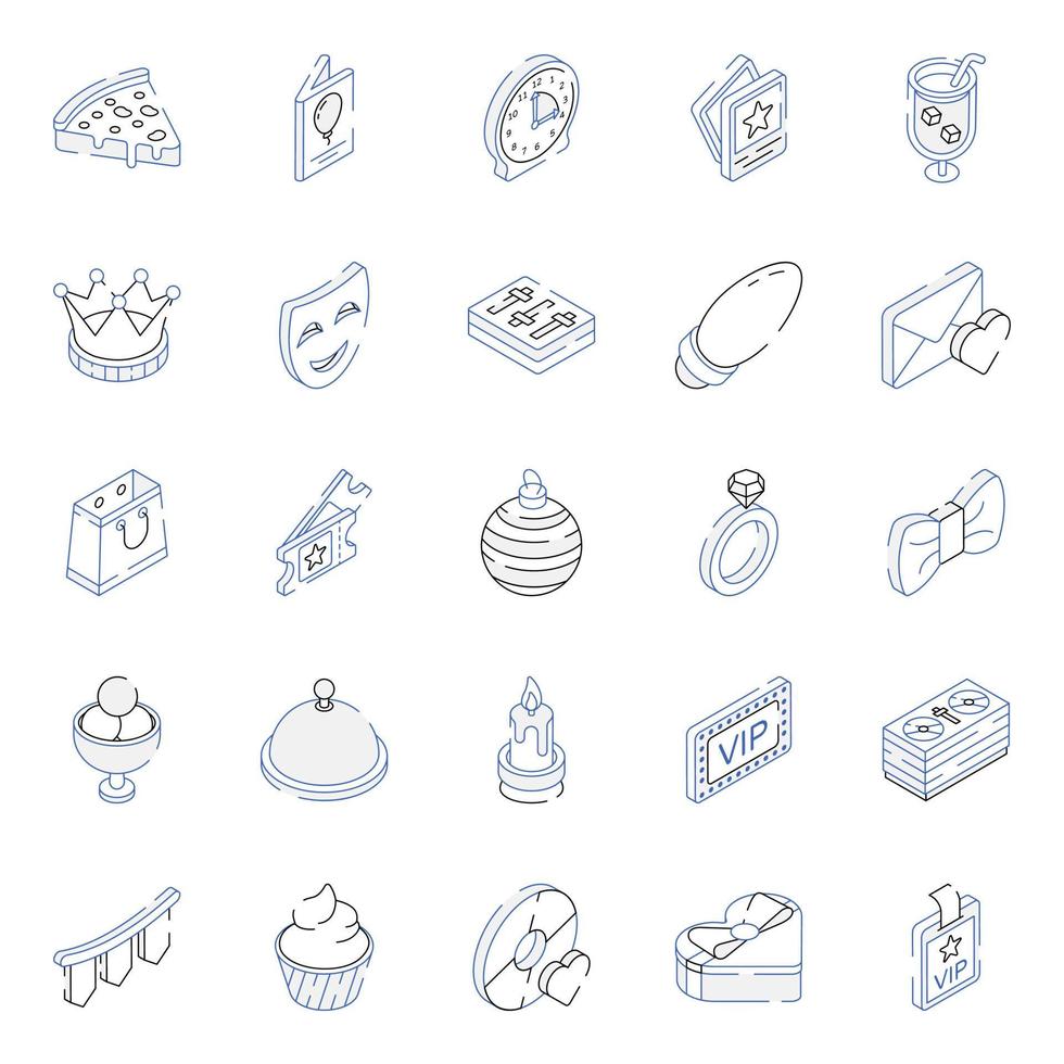 Set of Party Outline Isometric Icons vector