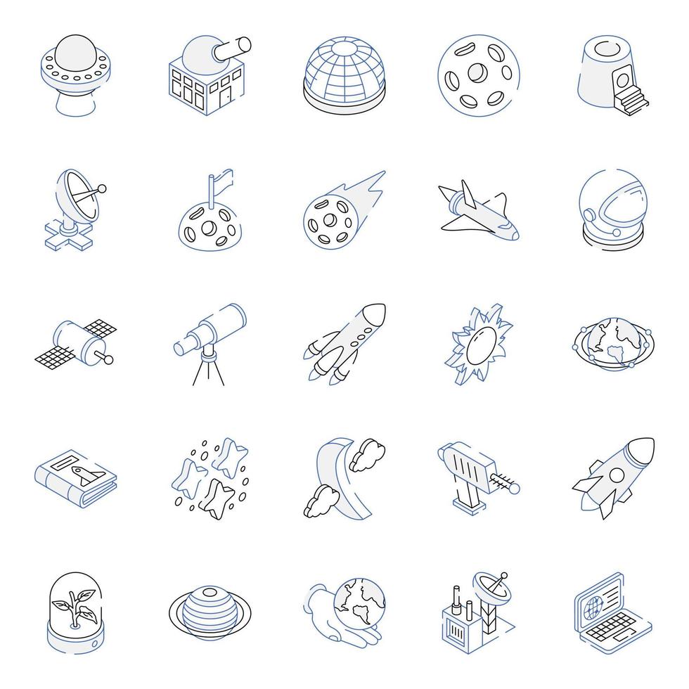Pack of Space Outline Isometric Icons vector