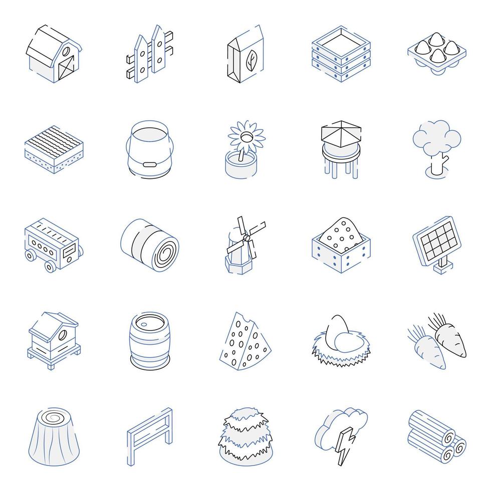 Set of Farming Outline Isometric Icons vector