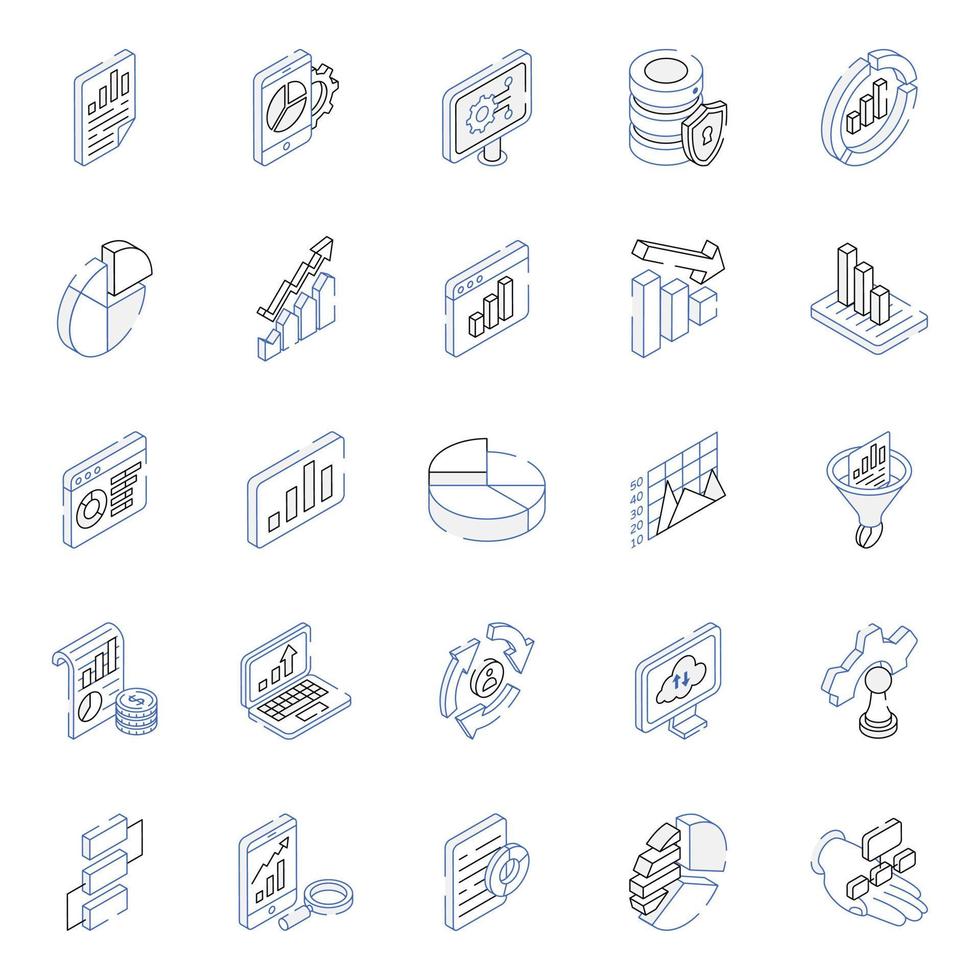 Pack of Statistics Isometric Icons vector