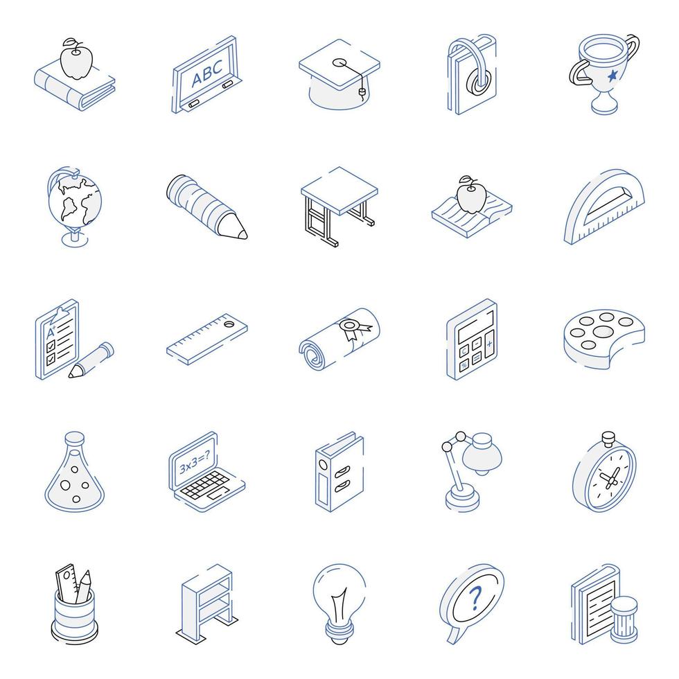 Set of Education Outline Isometric Icons vector