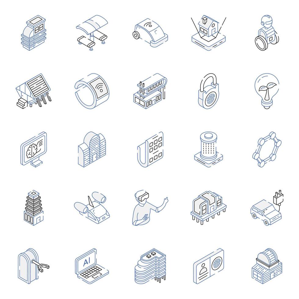 Set of Futuristic Technology Isometric Icons vector