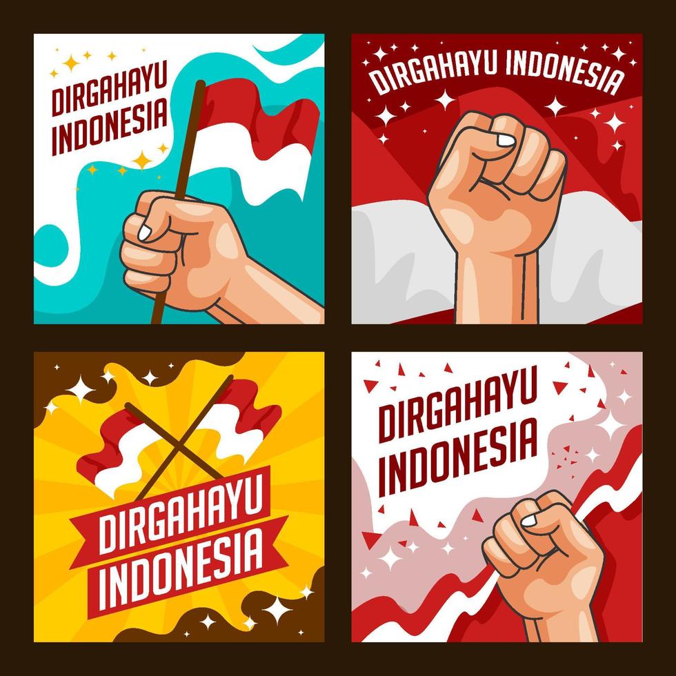 conjunto de redes sociales de hari kemerdekaan indonesia vector
