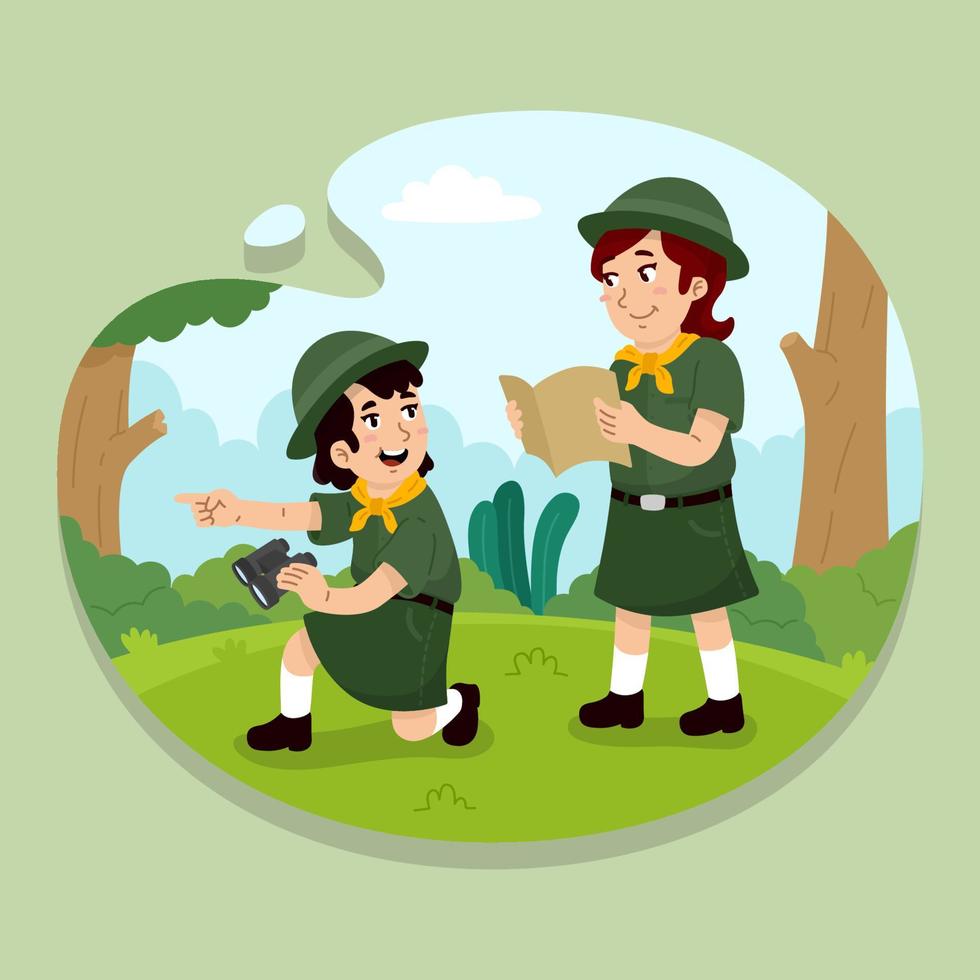 Cartoon Girls in Scout Uniform vector