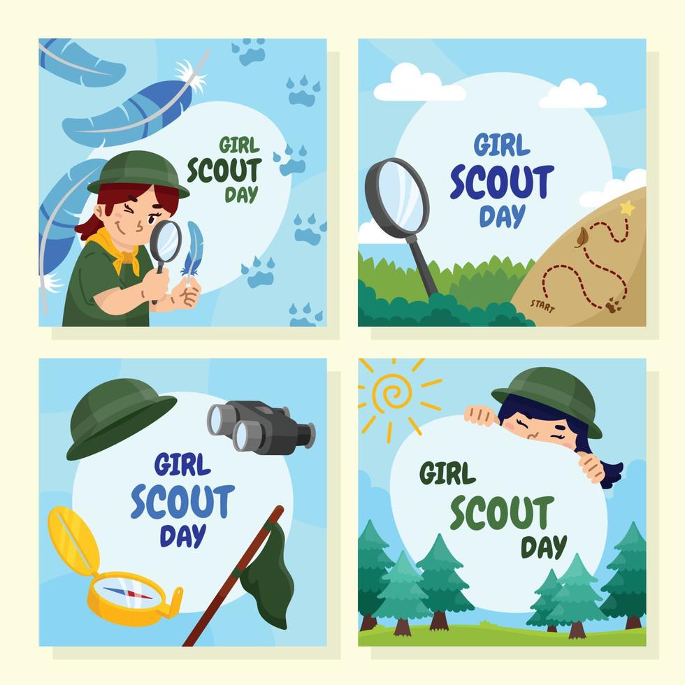 Hand drawn girl in scout outfit template vector