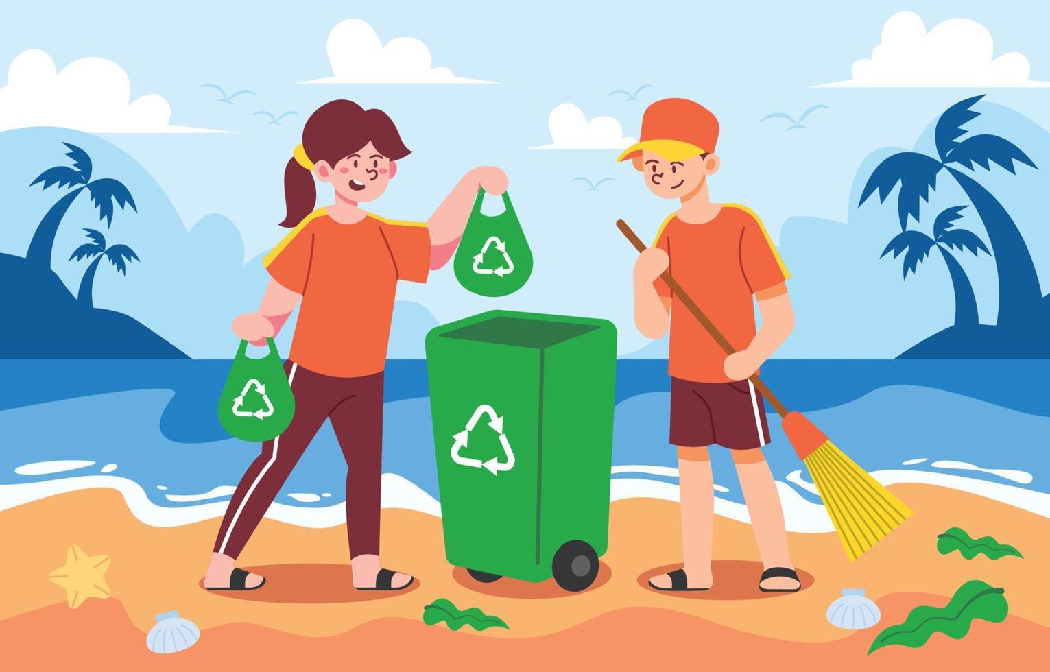 People Beach Cleaning Concept Art vector