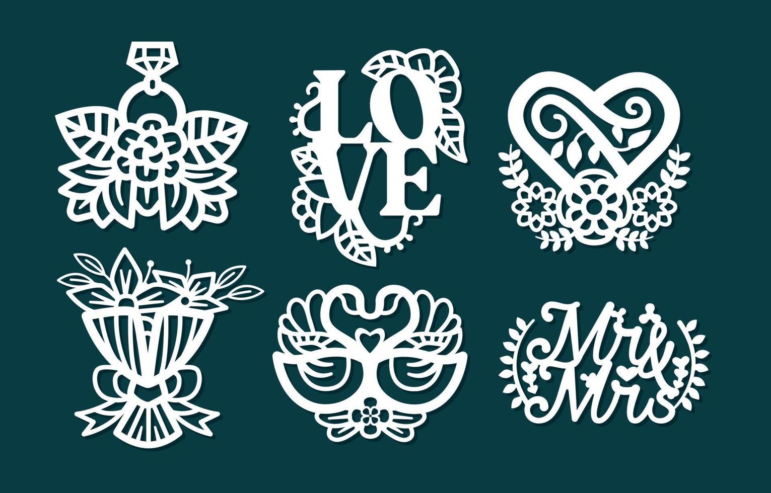 Set of Wedding Invitation Paper Cut vector