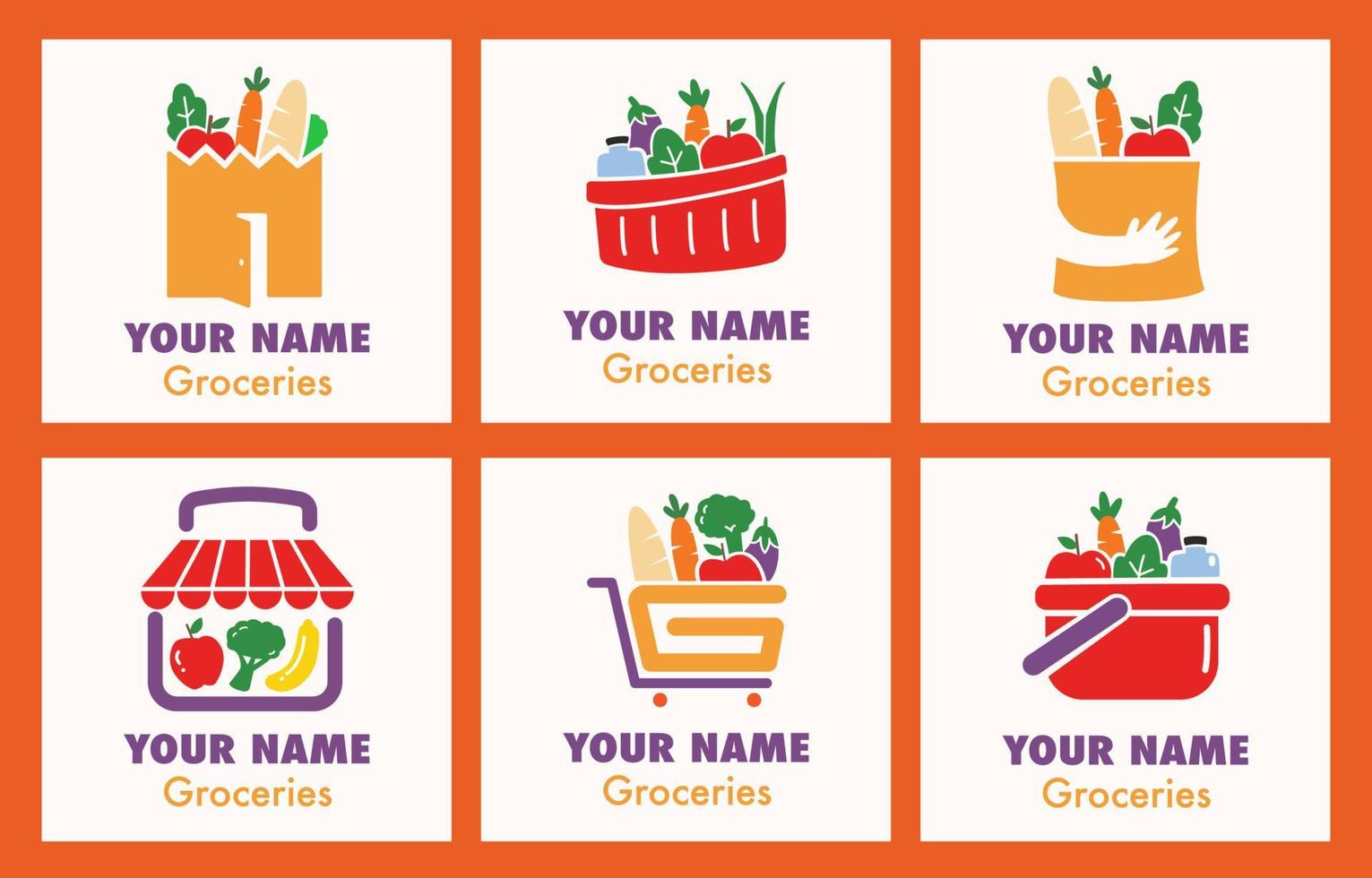 conjunto de logotipo de comestibles dibujados a mano vector