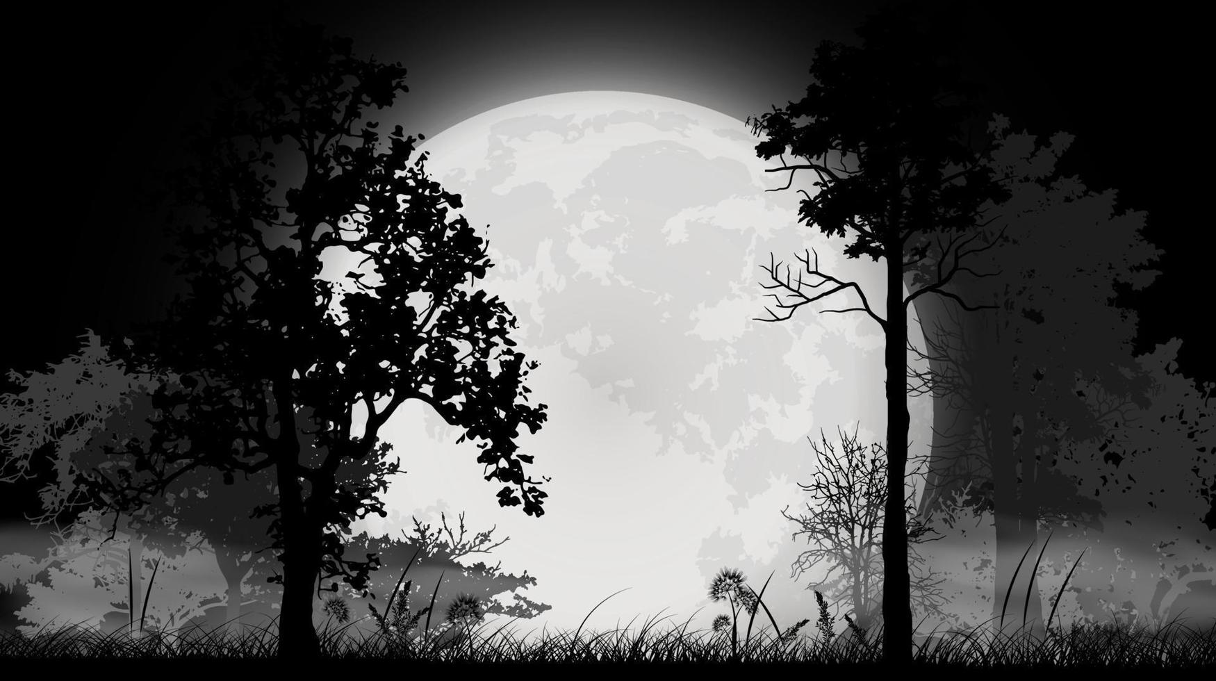 silueta de árbol con luna llena vector