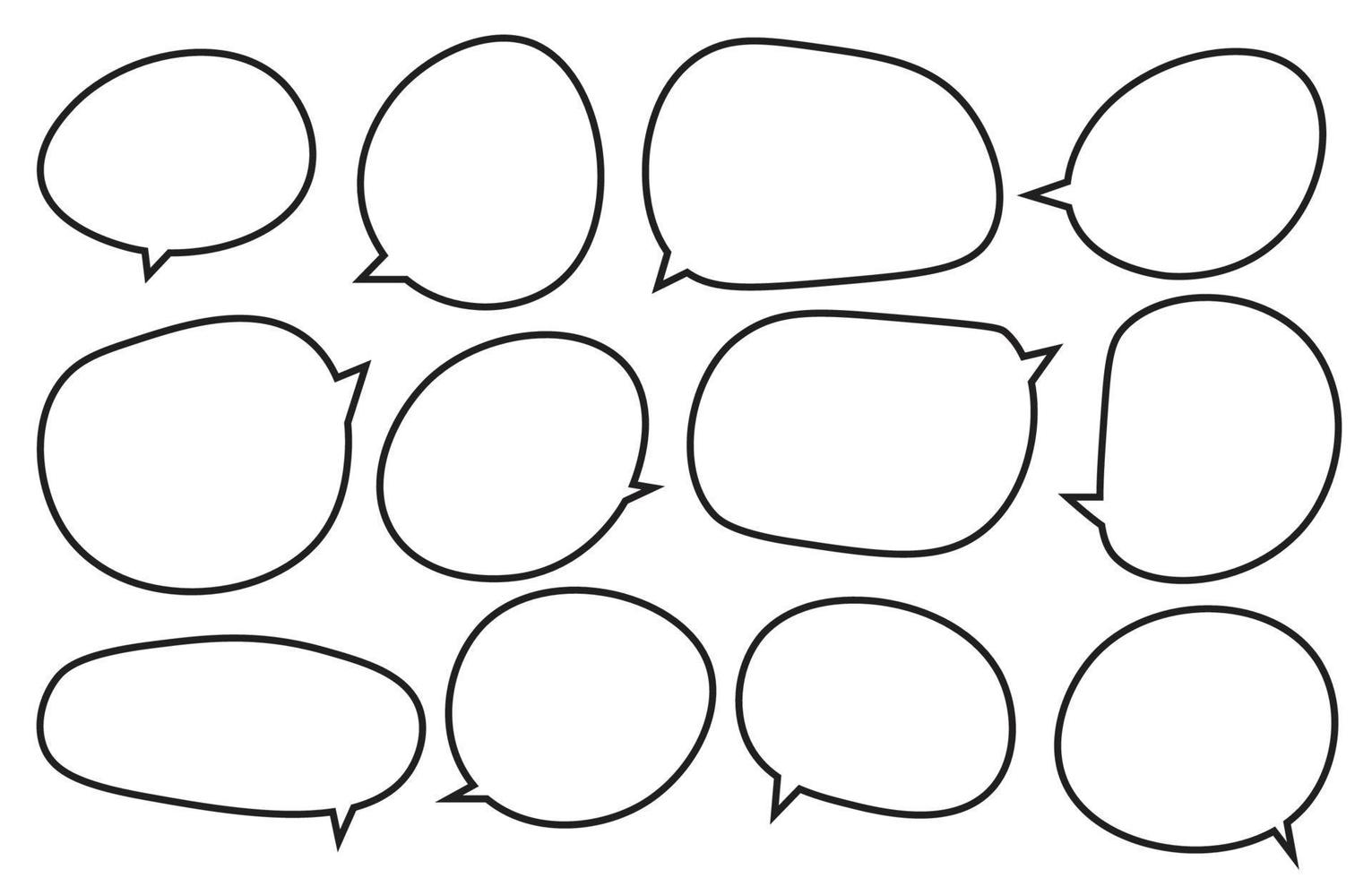 establecer burbujas de discurso de contorno sobre fondo blanco. cuadro de chat o mensaje cuadrado de vector de chat o nube de icono de comunicación que habla de cómics y diálogo de mensaje mínimo