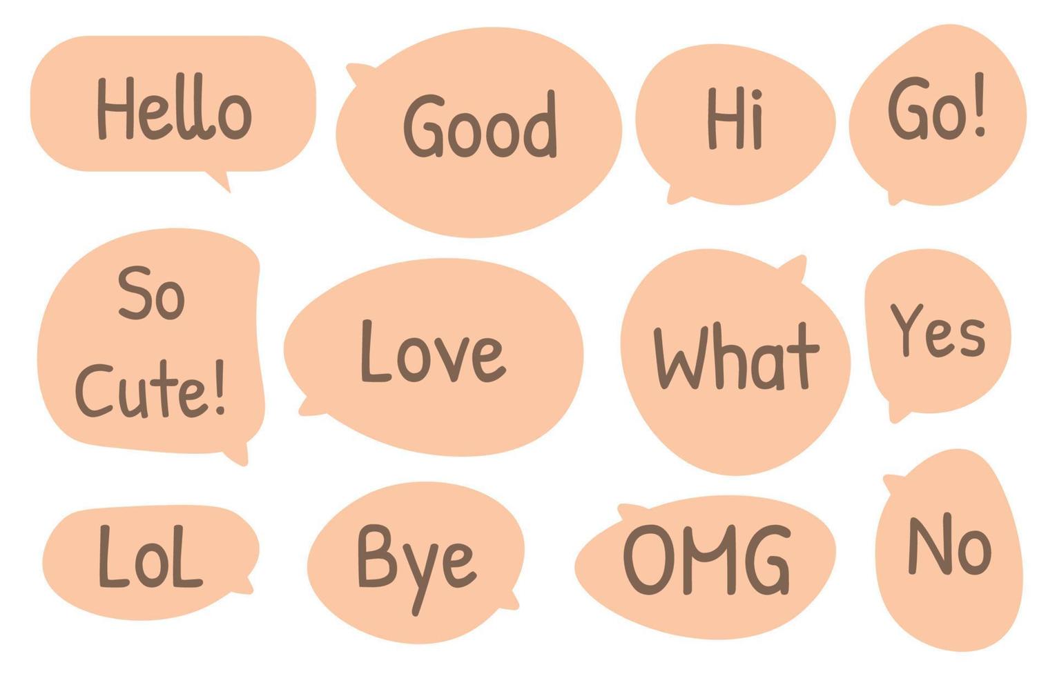 Set speech bubble with different words on a white background, vector speaking or chat talk box , icon balloon text or communication,speak cloud for cartoon and comic, message dialog