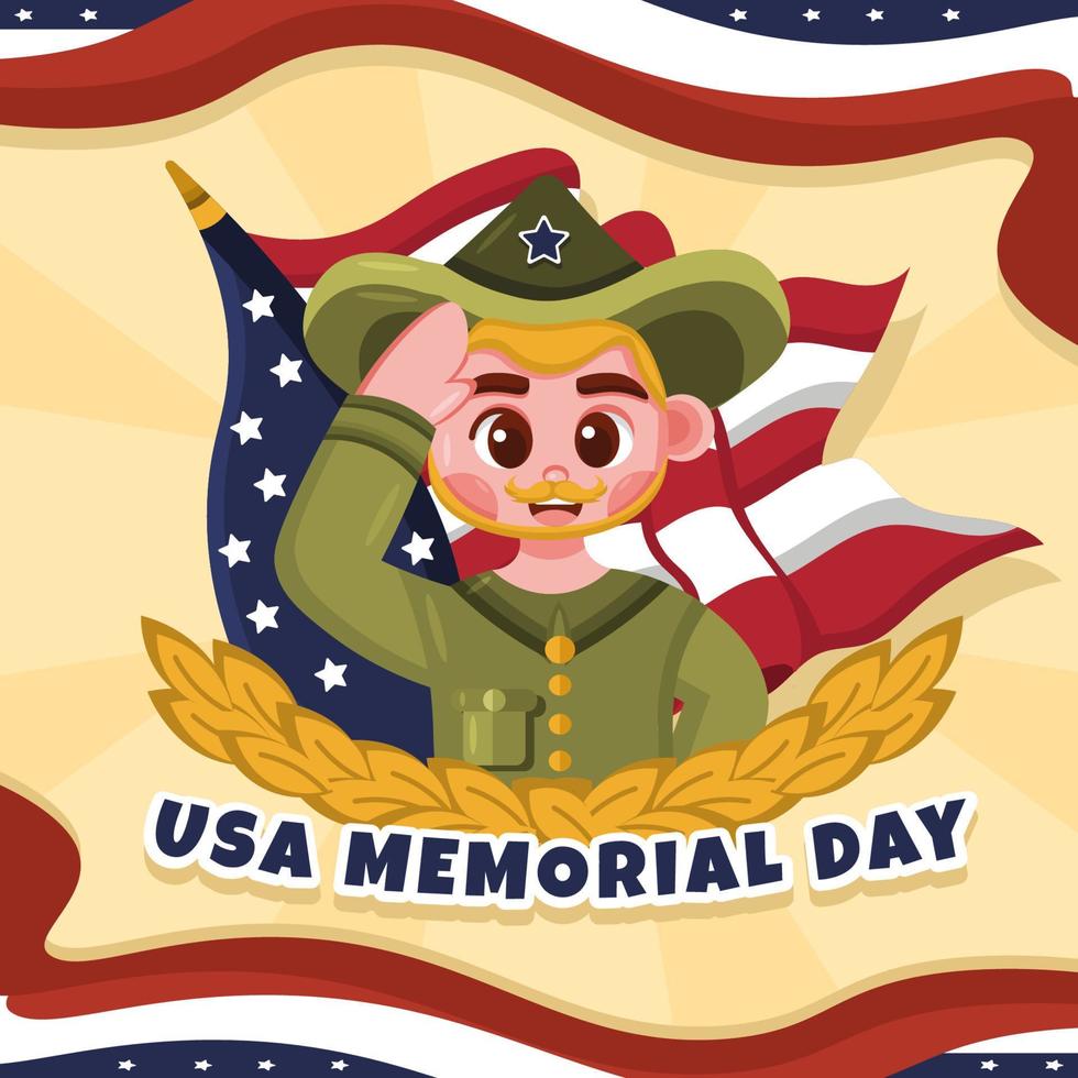 Veteran Soldier Saluting on Memorial Day USA vector