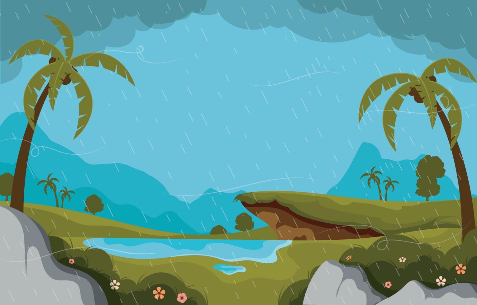 Nature Raining Scene vector