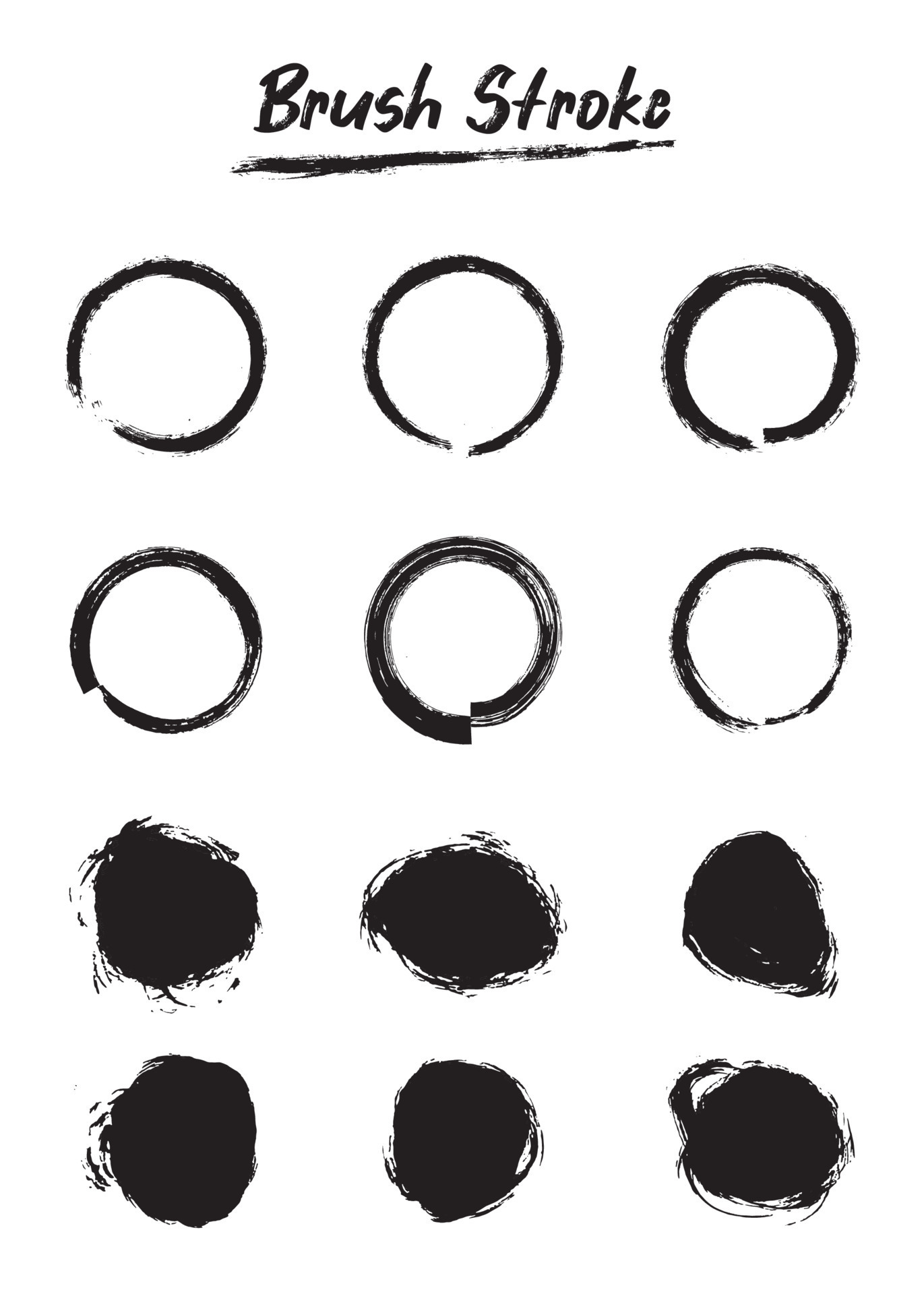 Brush stroke bundles. Vector brush set. Round brush frame.Splatters design elements. Inkpainted
