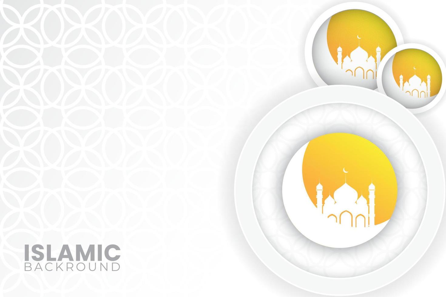 Islamic white background with ornaments, mosques and moon vector