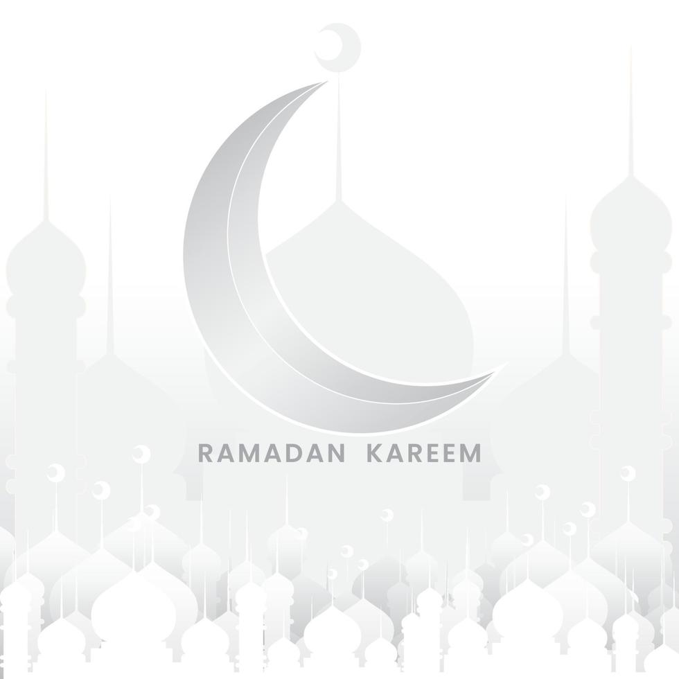 Ramadan Kareem islamic design greeting background grey with moon and mosque vector