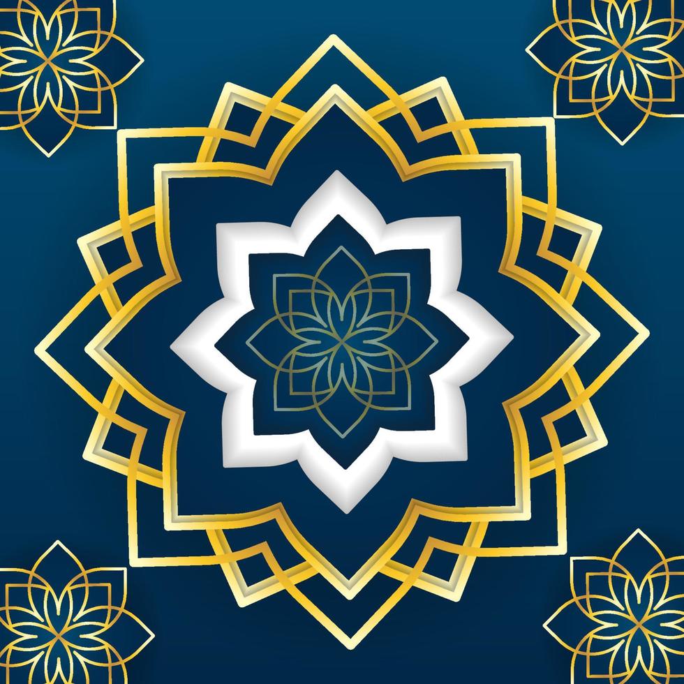 mandala islámica de adorno azul dorado para tarjeta de felicitación o fondo eid mubarak y ramadan kareem vector