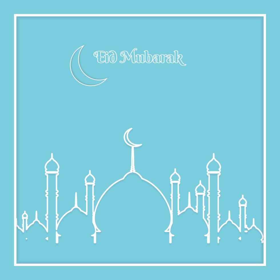 tarjeta de felicitación eid mubarak plana suave azul y blanco vector