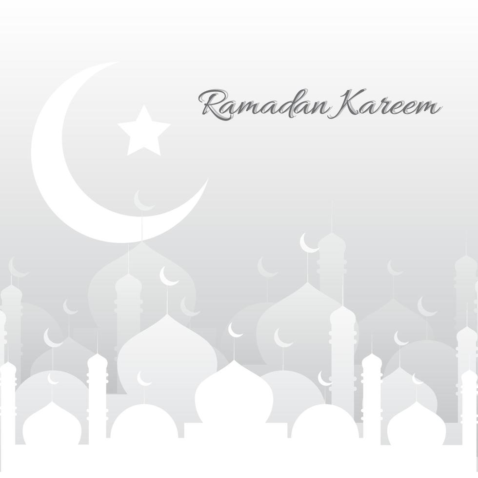 Islamic background gradation of gray white color with mosque and moon vector