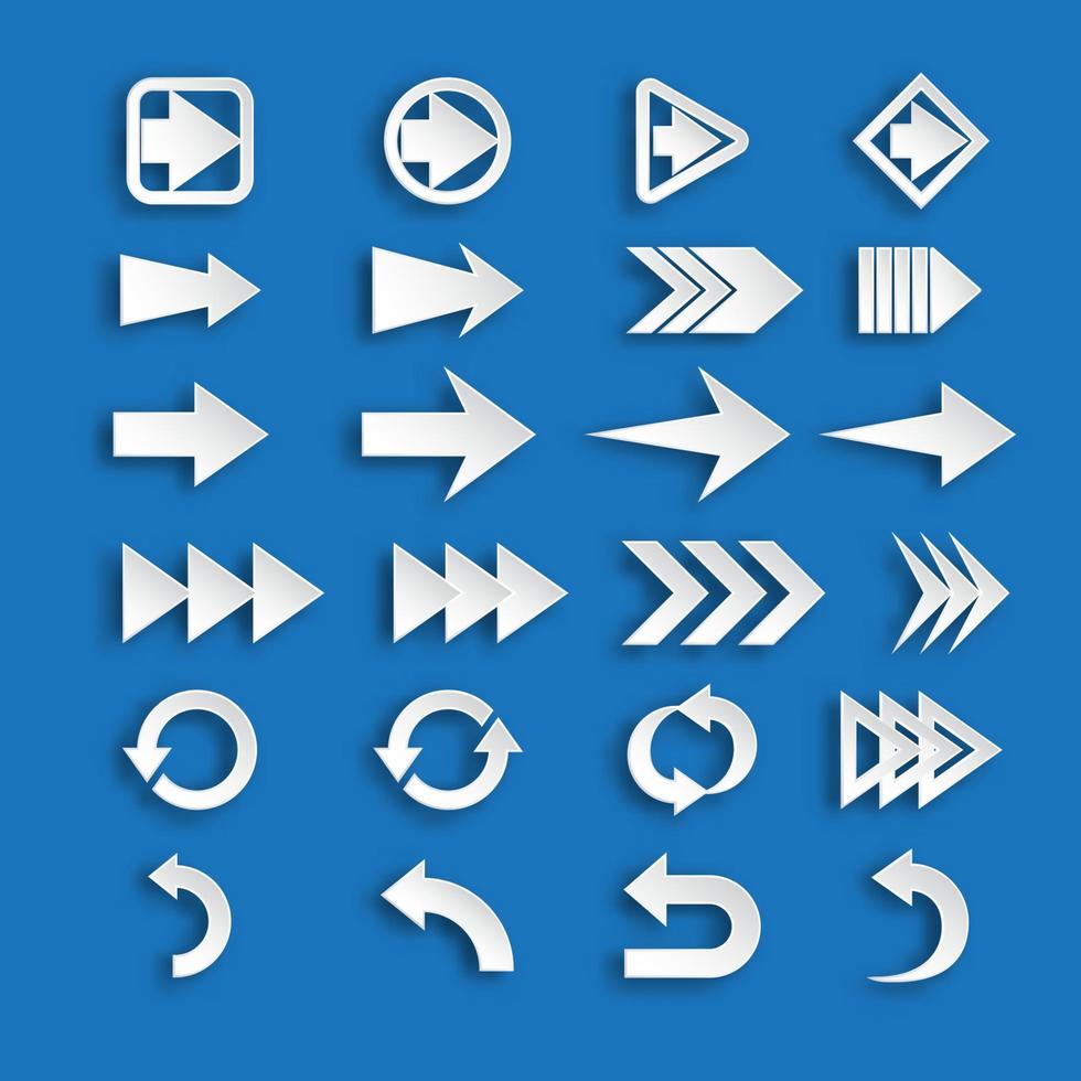 vector collection of paper style arrows with shadow on blue background