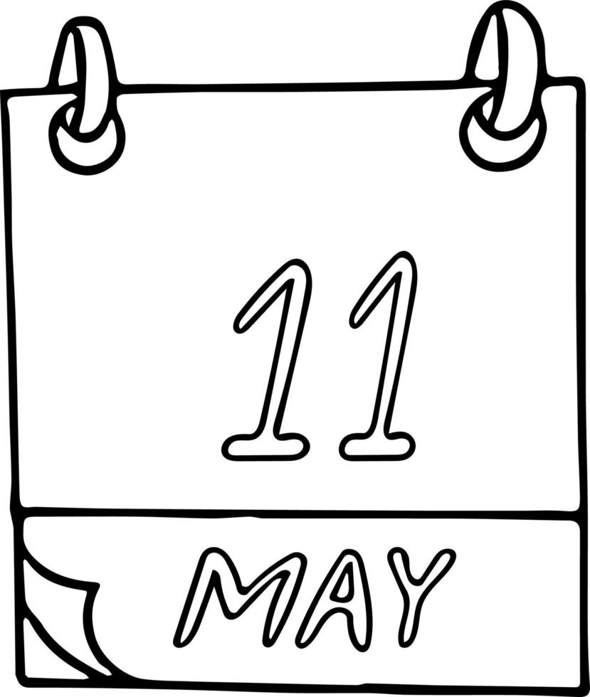 calendario dibujado a mano en estilo garabato. 11 de mayo. come lo que quieras día, fecha. icono, elemento adhesivo para el diseño. planificación, vacaciones de negocios vector