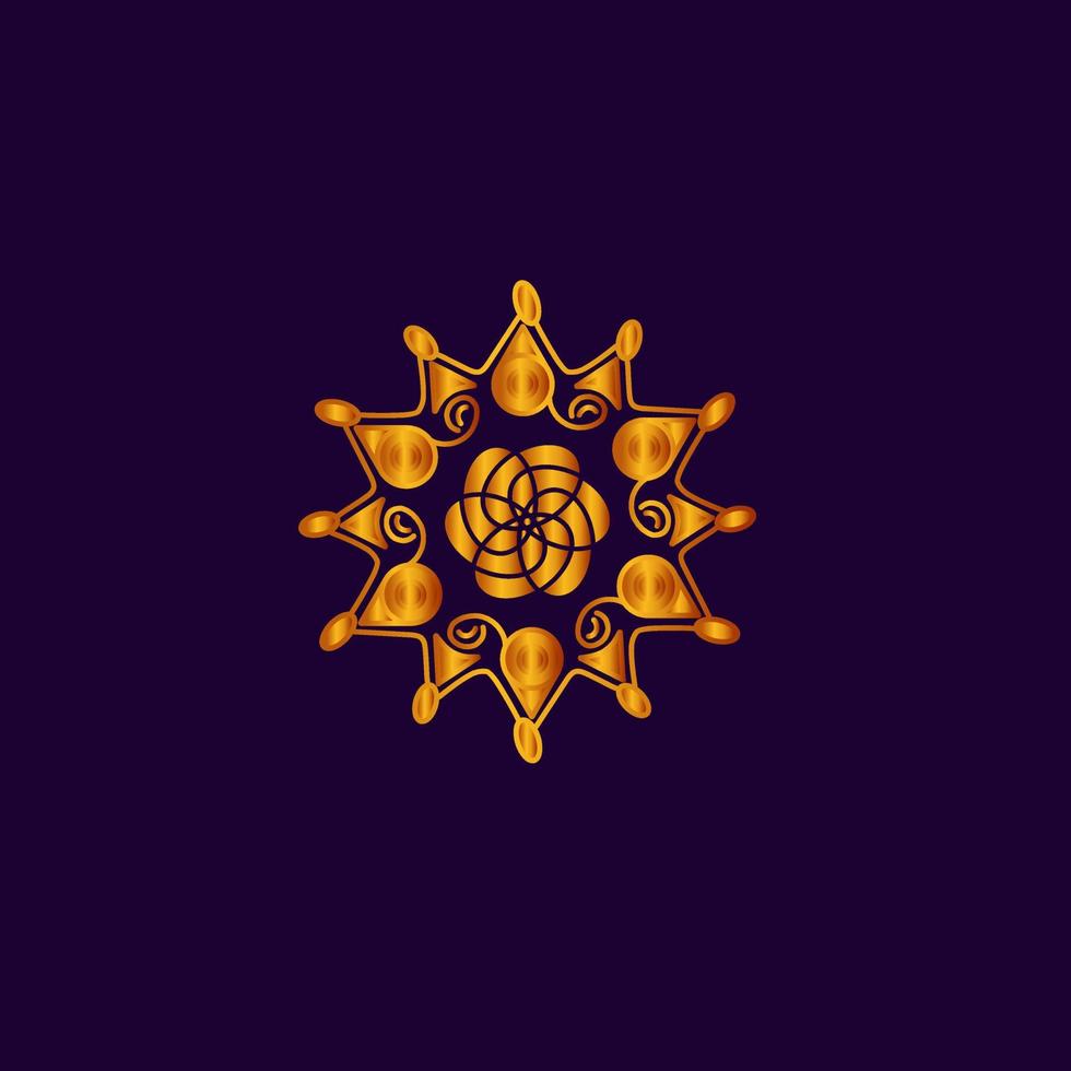 luxury line art mandala golden design background inlaid in purple background vector