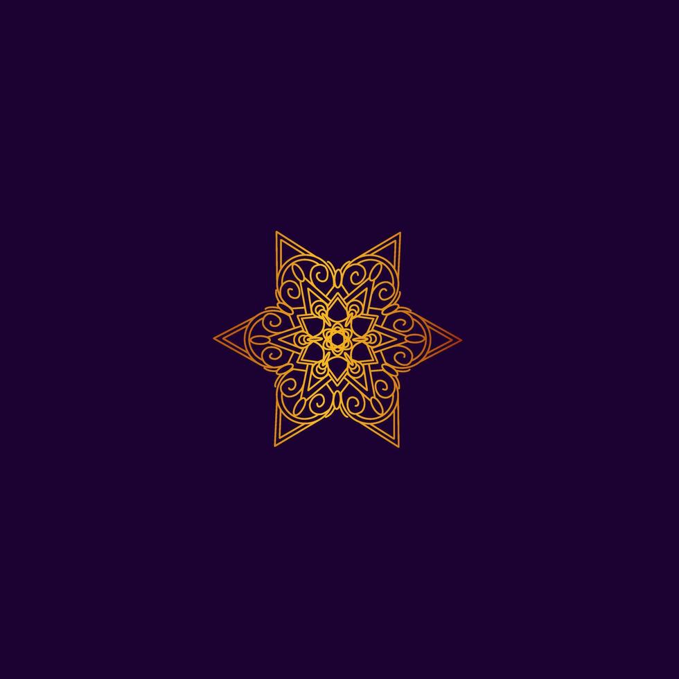 luxury line art mandala golden design background inlaid in purple background vector