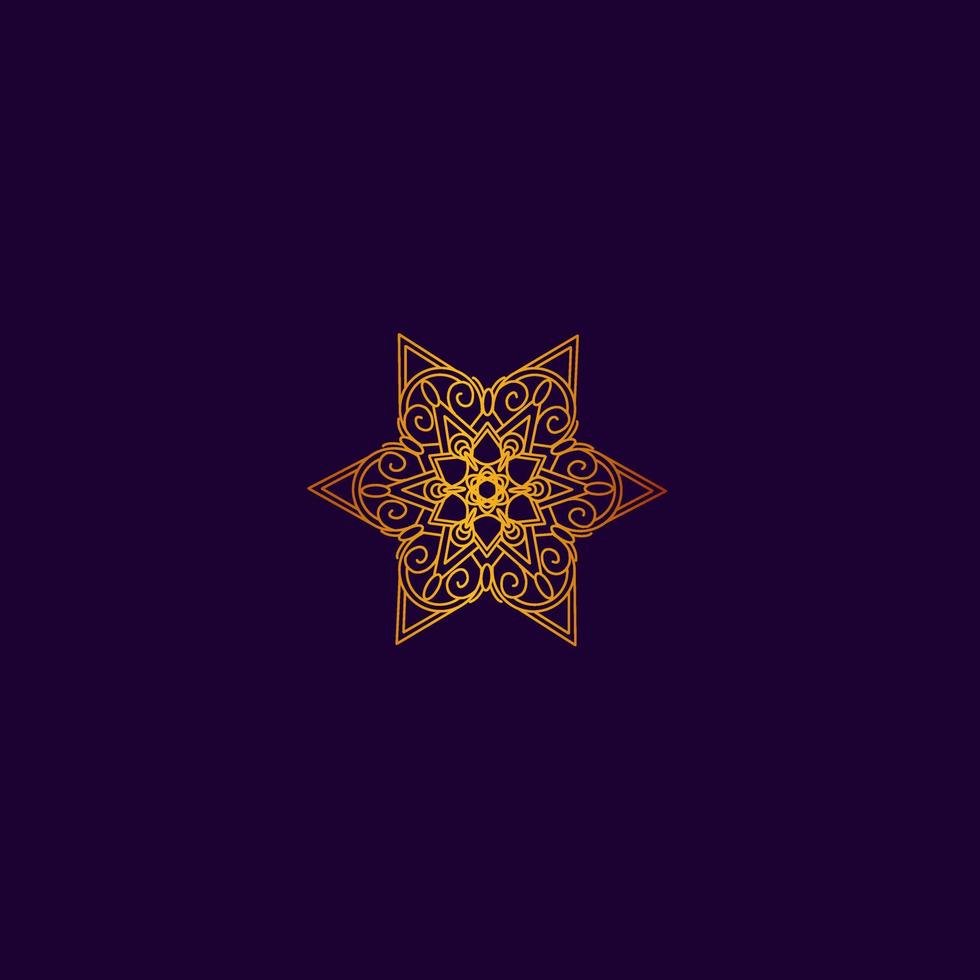 luxury line art mandala golden design background inlaid in purple background vector