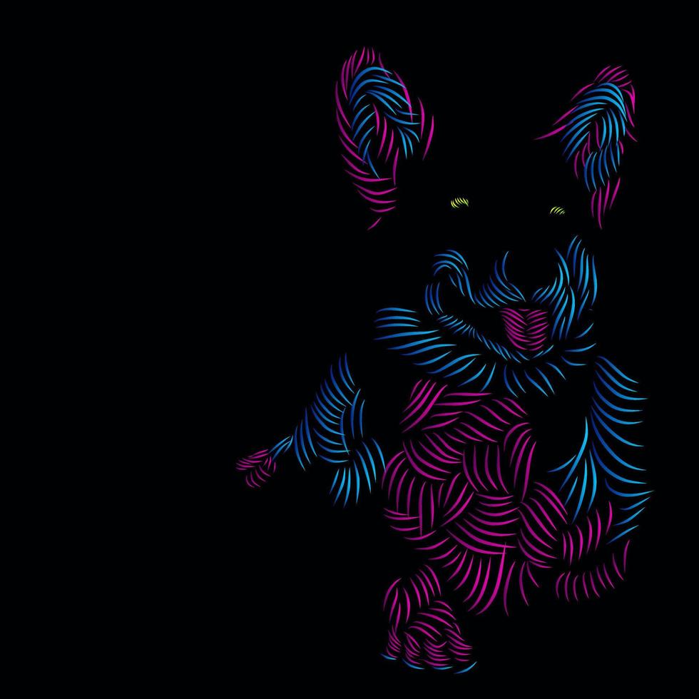 perro husky siberiano línea de mascotas retrato de arte pop diseño de logotipo colorido con fondo oscuro vector