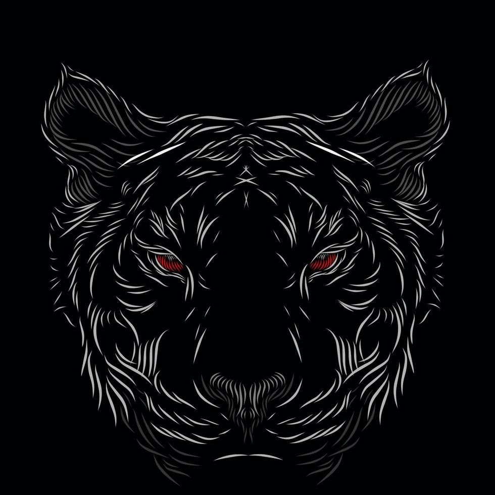 Tiger hunter head face line pop art potrait logo colorful design with dark background vector